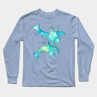 Aqua Sea Orca Whales Long Sleeve T-Shirt